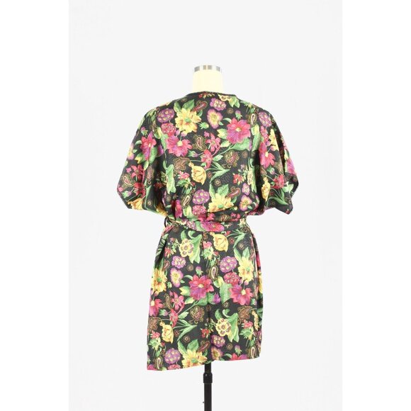 NWOT Vintage LINDA for LA VIE EN ROSE Black Floral Chiffon Kimono Robe, One Size - Picture 3 of 11